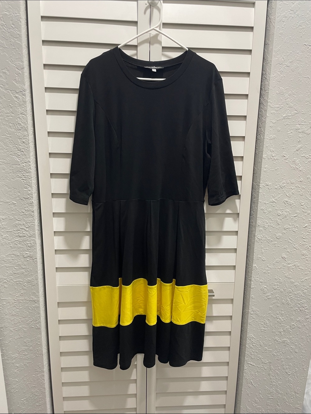 Black Midi Dress with Yellow Accent Band
